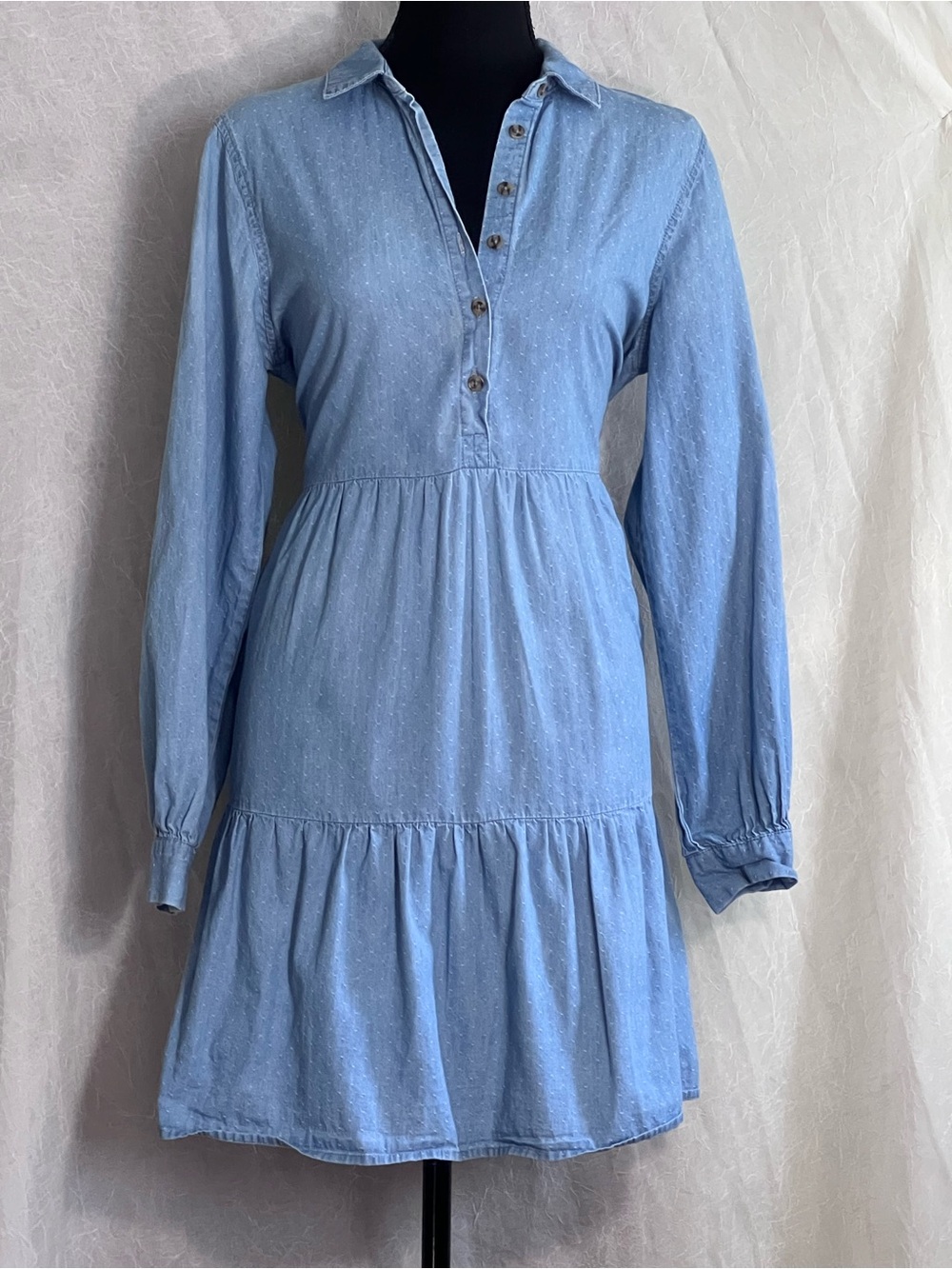 Falls Creek Light Blue Long-Sleeve Tiered denim dress